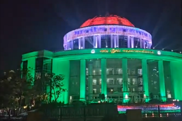 Navi Mumbai Municipal Corporation building illuminated illuminated in Tricolor